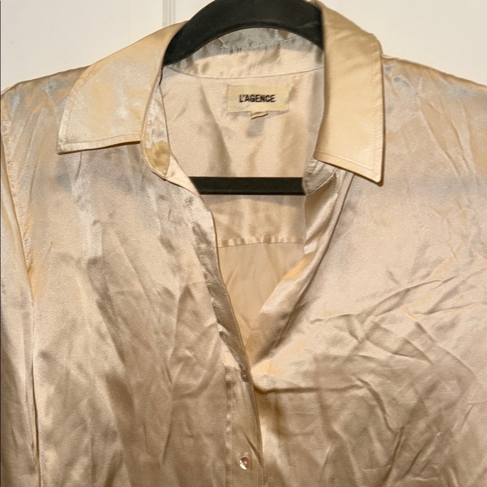 L'AGENCE Champagne Satin Blouse - Picture 2 of 3